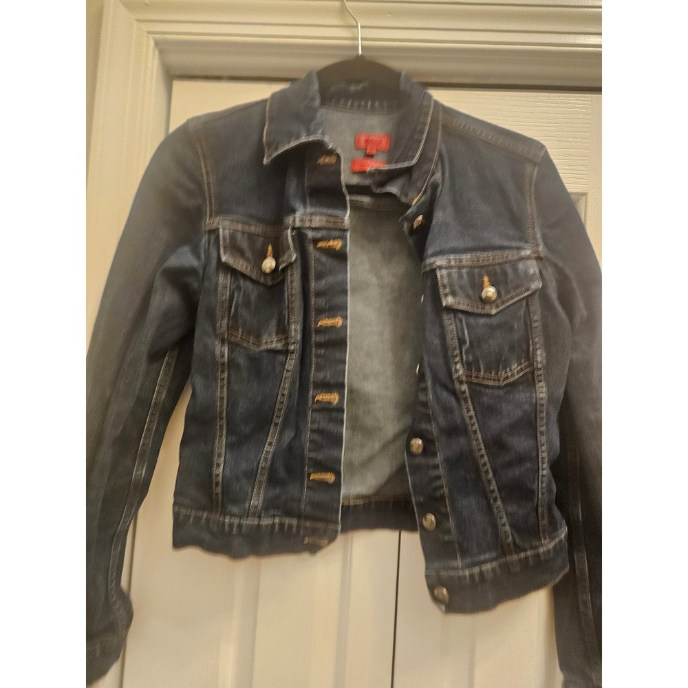 Hugo Hugo Boss Womens Dark Wash Studded Denim Trucker Jacket Made in Italy XS